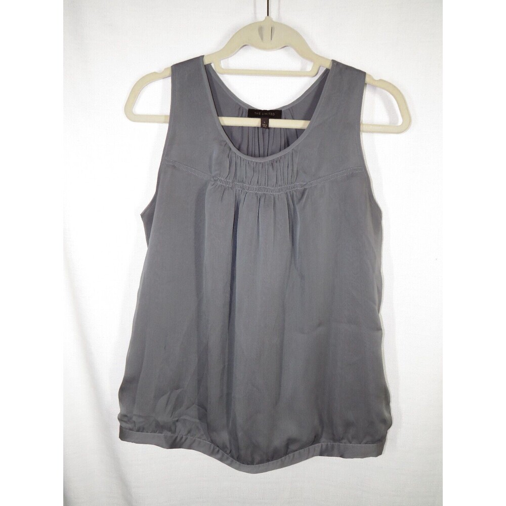 The Limited Women's Gray Georgette Pleated Neckline Sleeveless Blouse Size Large